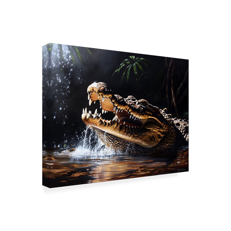 Art sur toile «Bachelor crocodile dans l'eau 1», H 14 po x l 19 po