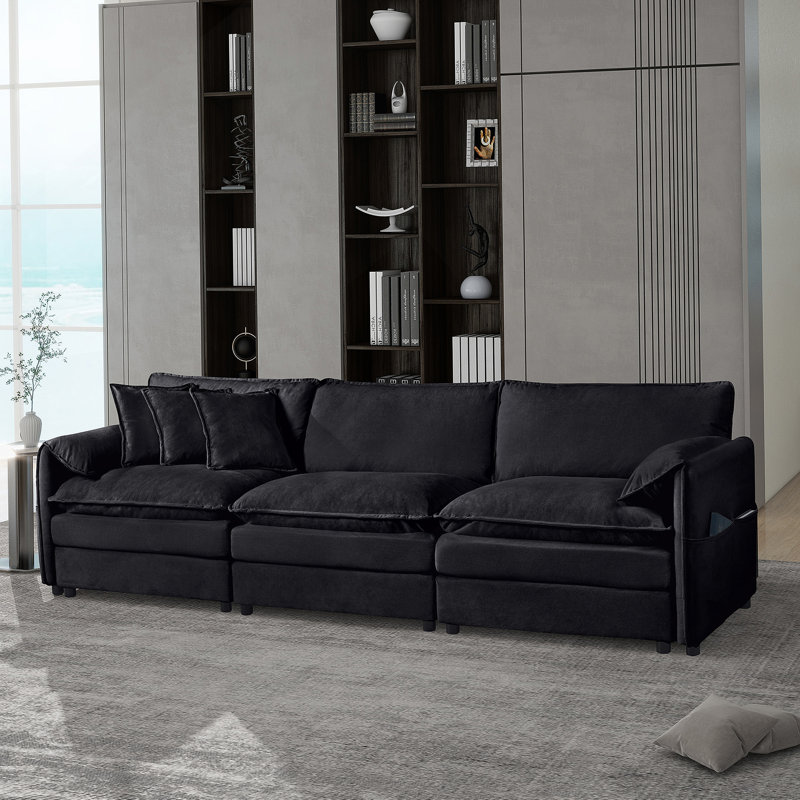 Canapé modulaire surdimensionné confortable avec plusieurs caractéristiques fonctionnelles, Noir