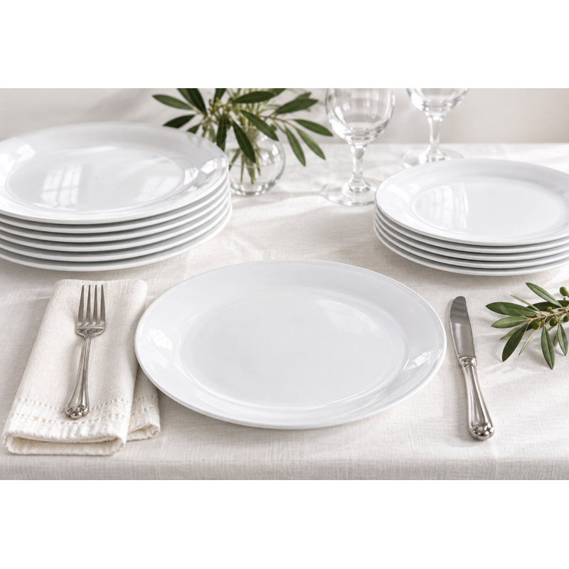 Assiettes plates classiques en grès (lot de 2) - Vaisselle minimaliste en céramique avec une finition lisse et brillante et un bord légèrement surélevé, idéale pour les repas de tous les jours, les tables modernes, les soupers et les réceptions.