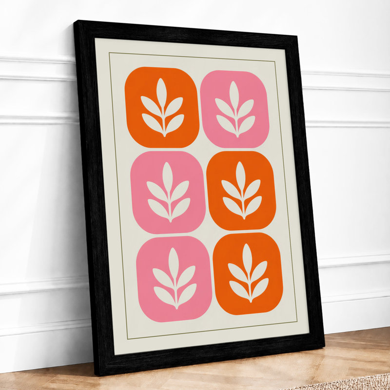 Leaf Tiles Modern Geometric - Framed Print, A2 - 59.4 x 42.0 cm, Black