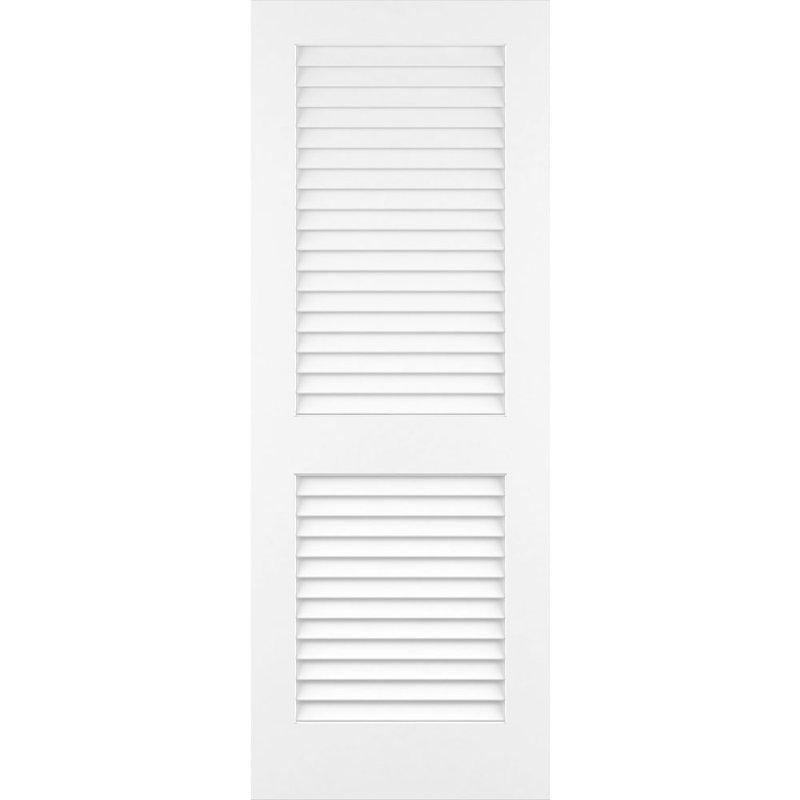 Porte finie standard à persiennes en bois massif, 24 po x 80 po, Blanc apprêté