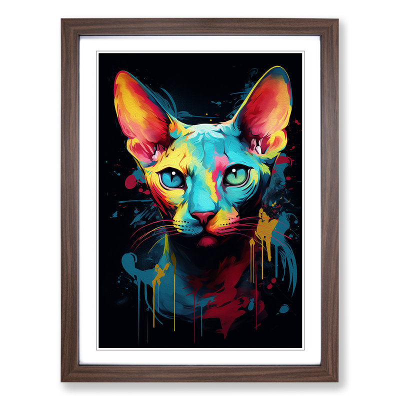 Sphynx Cat Informel - Single Picture Frame Print on Wood, Walnut Framed, 46cm H x 34cm W