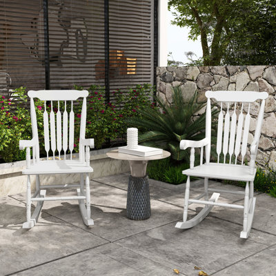 - Chaises berçantes d'extérieur en bois de 2, capacité de 350 lb, dossier haut pour jardin, patio, balcon, blanc
