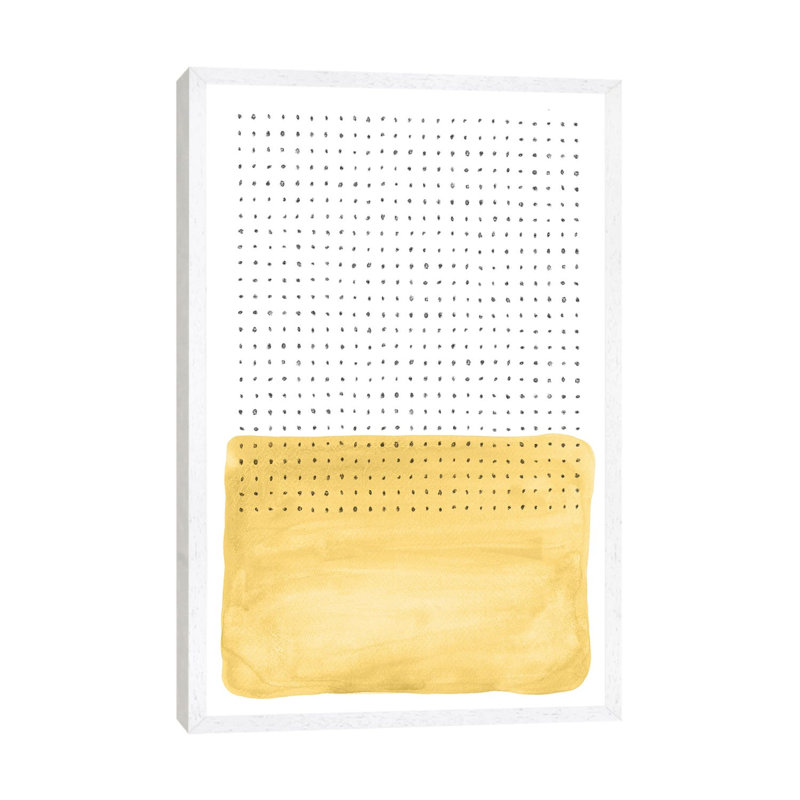 Abstract Mustard And Points by Whales Way - Painting on Canvas, White Framed, 66.04cm H x 45.72cm W x 3.81cm D