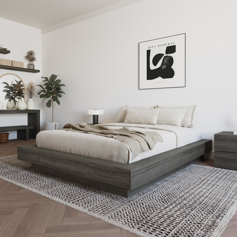 Brix Platform Bed, Gray Oak, Queen
