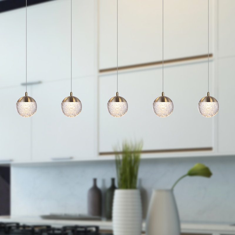 Heatherly 5 - Light Kitchen Island Pendant, Brushed Brass