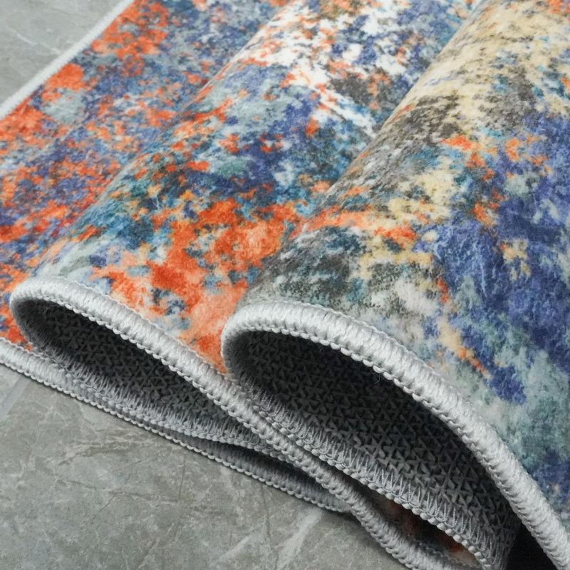 Abstract Washable Rug - Living Room Bedroom Large Area Rug Indoor Farmhouse Stain Resistant Carpet Non-Slip Machine Washable Distressed Soft Room Decor Colorful/Multi