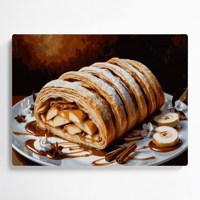 Dessert strudel aux pommes brun, art mural en métal, H 20 po x l 24 po
