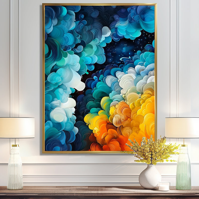«Okajima Colorful Lyrical Abstraction Dream Fragments I», reproduction sur toile, Reproduction avec cadre flottant, Doré