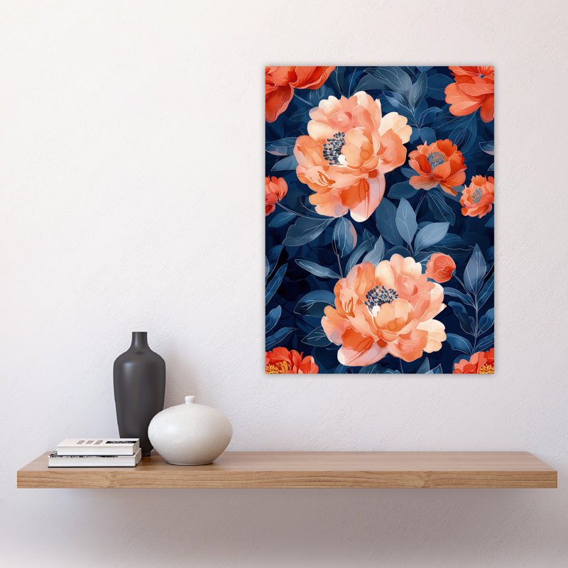 Wall Art Print Peonies Flower Pattern Blue Floral Design Poster