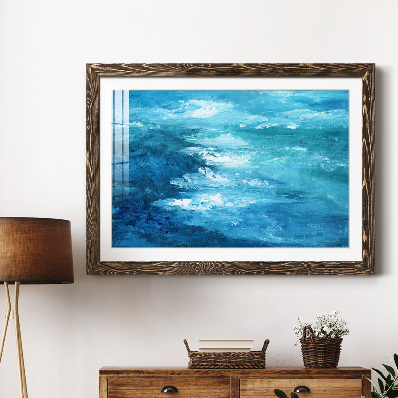 Crashing Waves I - peinture encadrée, H 20 po x l 17 po x P 1,5 po, Encadré de bois de noyer