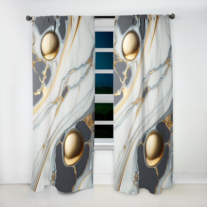 Géode abstraite dorée et marbre blanc IV - Rideau moderne - Velours obscurcissant - 1 panneau, L 52 po x L 84 po