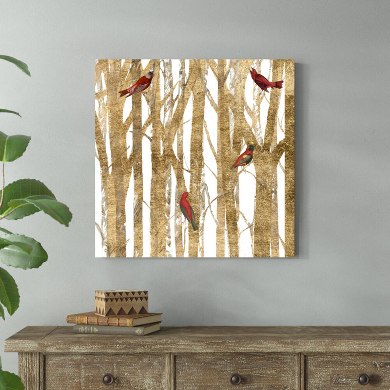 «Red Bird Christmas II» par Studio W - reproduction sur toile tendue, H 20 po x l 20 po