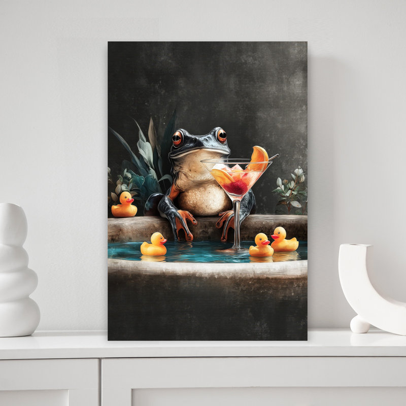 «Frog In Bathtube», art mural contemporain, H 18 po x l 12 po