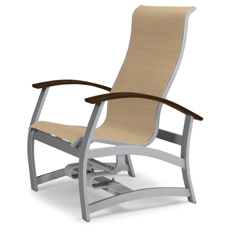 Askar Swivel Powder Coated Aluminum Outdoor Lounge Chair, Kona P10, Textured Beachwood, Cobalt 35D Sunbrella®