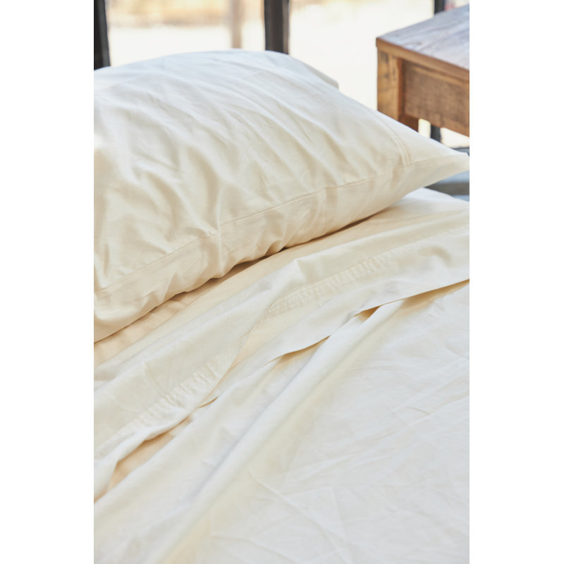 Draps en coton biologique, Ensemble de draps pour lit simple avec deux taies, Naturel