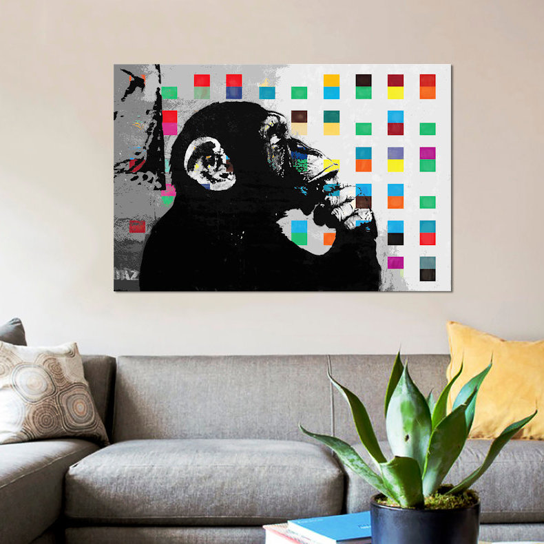 The Thinker Monkey Dots Close up 1 Piece Wall Art on Canvas, 101.6 cm H x 66.04 cm W x 1.91 cm D, No Frame