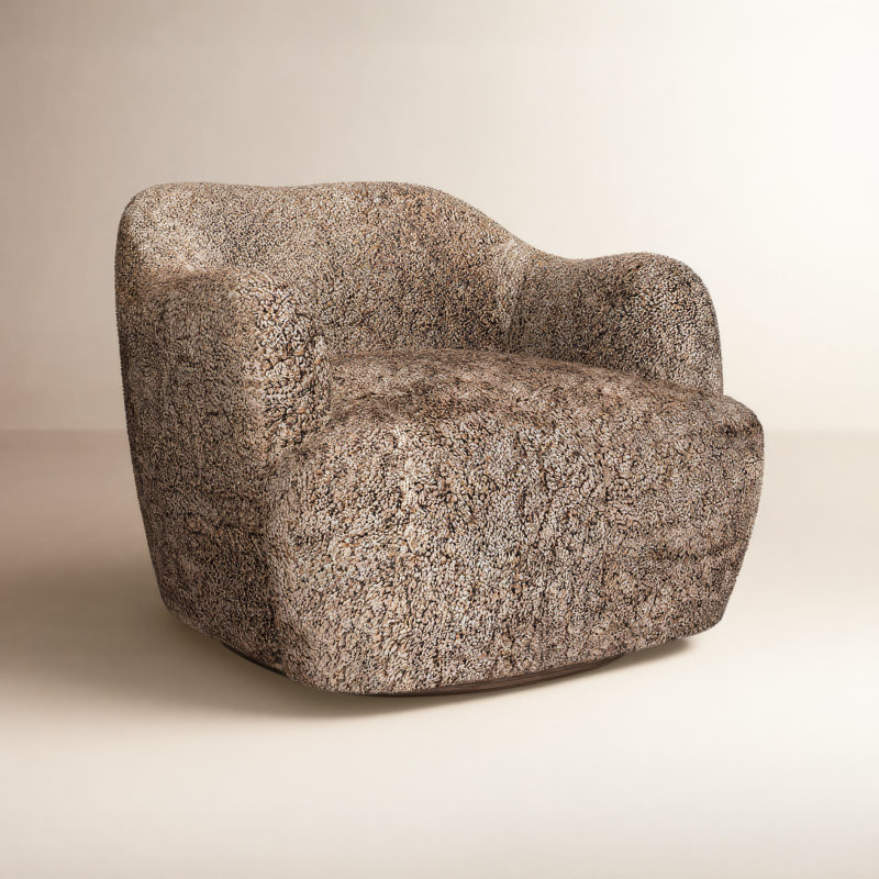 Julius Swivel Barrel Chair, Taupe Shearling Unshorn Sheepskin