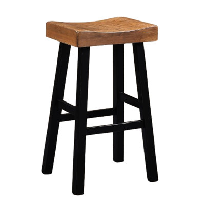 Tabouret traditionnel 2 pièces en chêne massif / bois massif noir de 29 pouces avec siège profilé pour salon 2 pièces, H 29 po