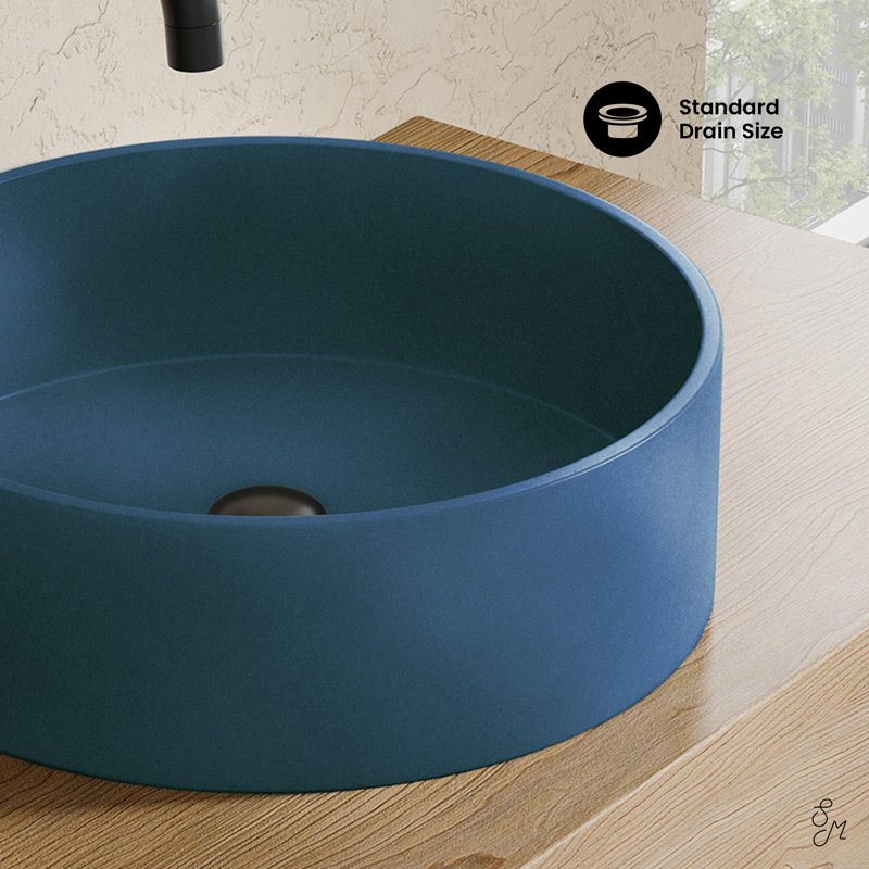 Lavabo vasque rond en béton 14,5 po Lisse, Bleu royal mat