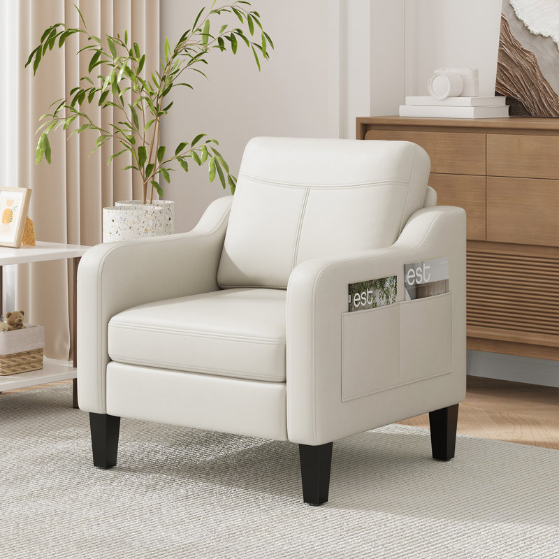 Fauteuil large en similicuir rembourré, Beige