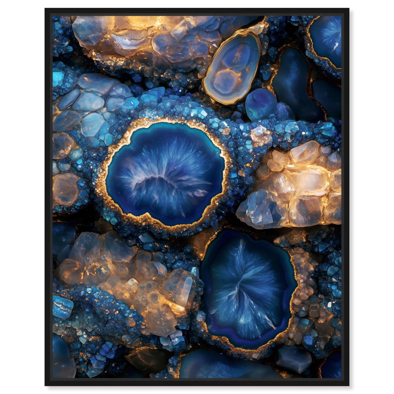 Décoration murale en toile Oceanic Gold Sparkle , H 21 po x l 21 po, Cadre flottant noir