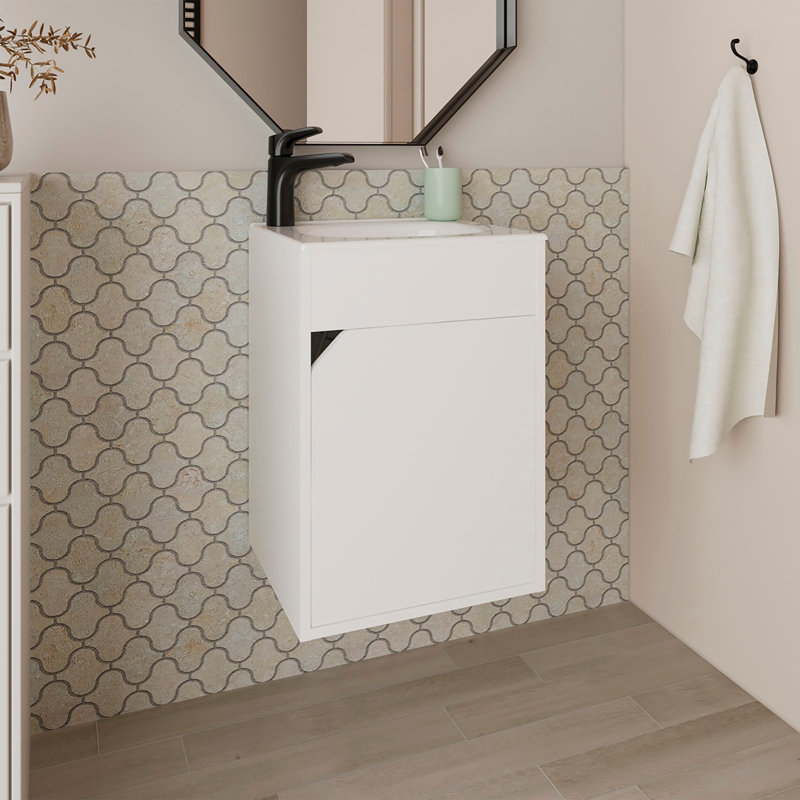 Meuble-lavabo flottant avec porte FM, Blanc