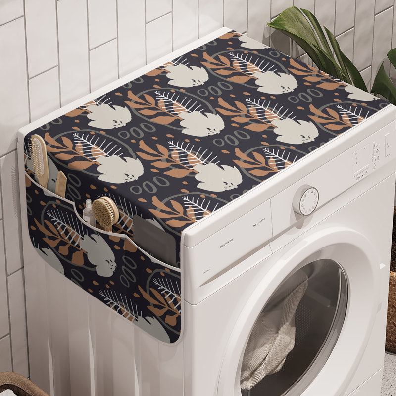 East Urban Home Tropical Washing Machine Organizer Pack of 2 47" x 18.5" Pale Taupe and Dark Purple
