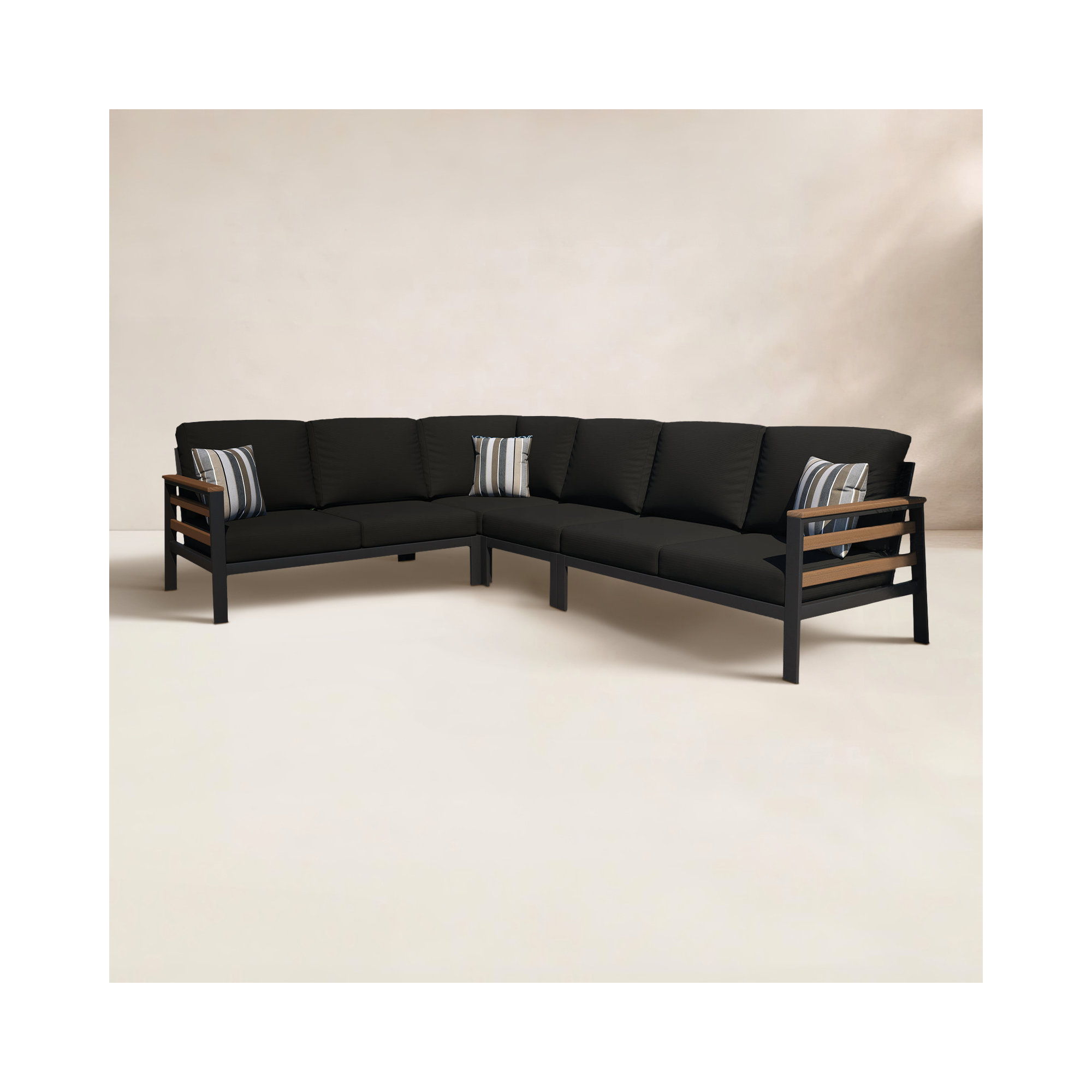 Townsend Outdoor 6 Person Sectional Seating Group With Sunbrella Cushions, Canvas Black Sunbrella® Canvas