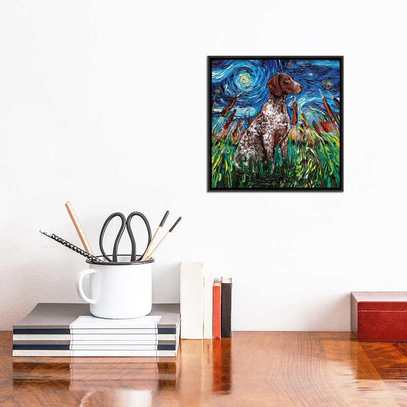"German Shorthair Night" par aja Trèves, reproduction d’art, Pas de tapis, H 12 po x l 12 po x P 1,5 po