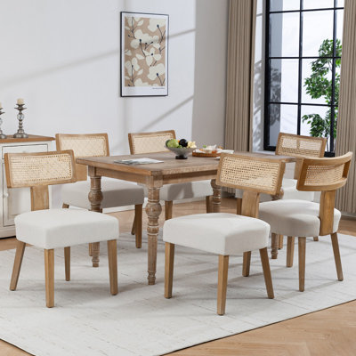 Linen Rattan Solid Wood Side Dining Chairs