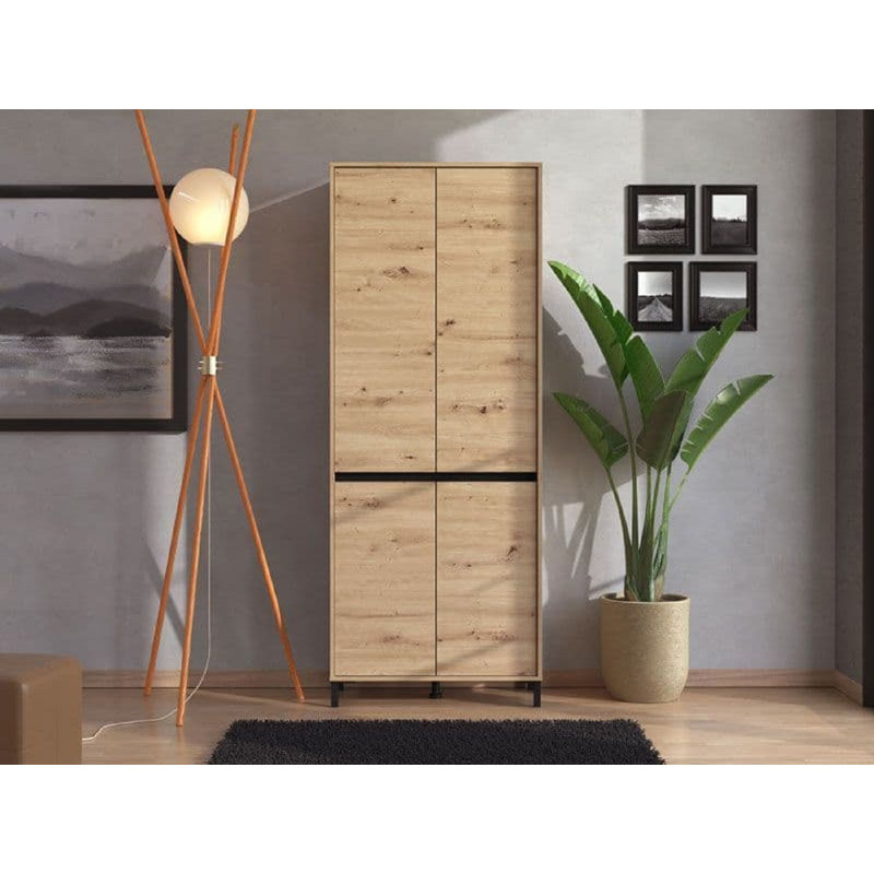 30 Pair Shoe Storage Cabinet, Light Yellow Wood