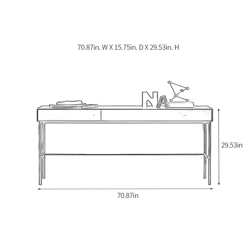 Console moderne avec 2 tiroirs, H 29,53 po x l 70,87 po x P 15,75 po