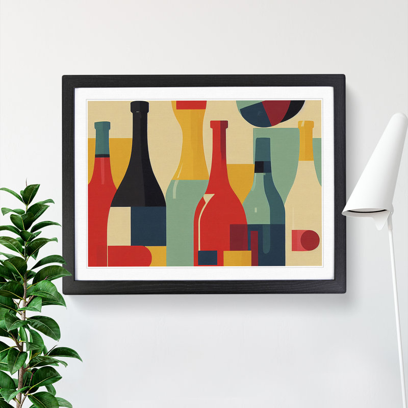 XH1022-10170X Wine Bottle Retro Art Vol.3 Abstract - Single Picture Frame Print, Black, 46cm H x 64cm W x 2cm D