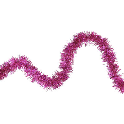 Shiny Pink Traditional Tinsel Garland - 50 feet Unlit