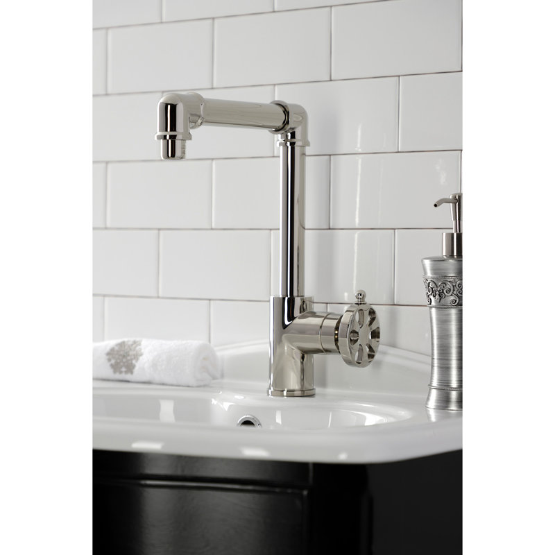 Kingston Brass Belknap Single-Handle 1-Hole Deck Mount Bathroom Faucet with Push Pop-Up, Polished Nickel