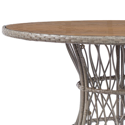 Table de salle à manger d'extérieur durable - plateau rond en bois d'acacia et base en osier, table de patio brun pour 4 à 6, mobilier d'extérieur de jardin (compatible avec les chaises assorties)