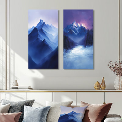 «Alaska Snow Capped Summits At Twilight I», collection de 2 panneaux de paysages sur toile