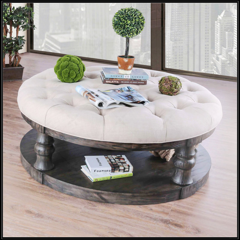 Rustic Style Round Wooden Coffee Table, Antique Gray