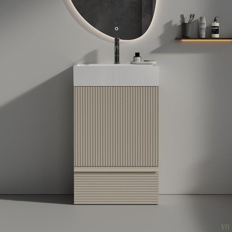 Meuble-lavabo autoportant de 20 po avec lavabo en céramique Cmere, Gris