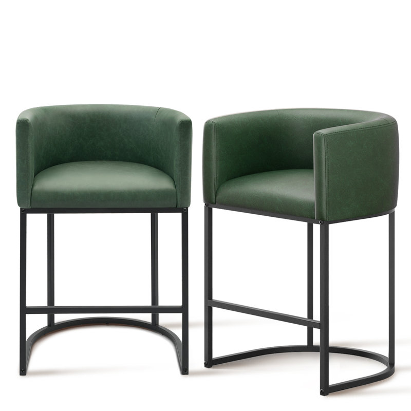 PU Leather Counter Stool Barrel Counter Height Stools, Green