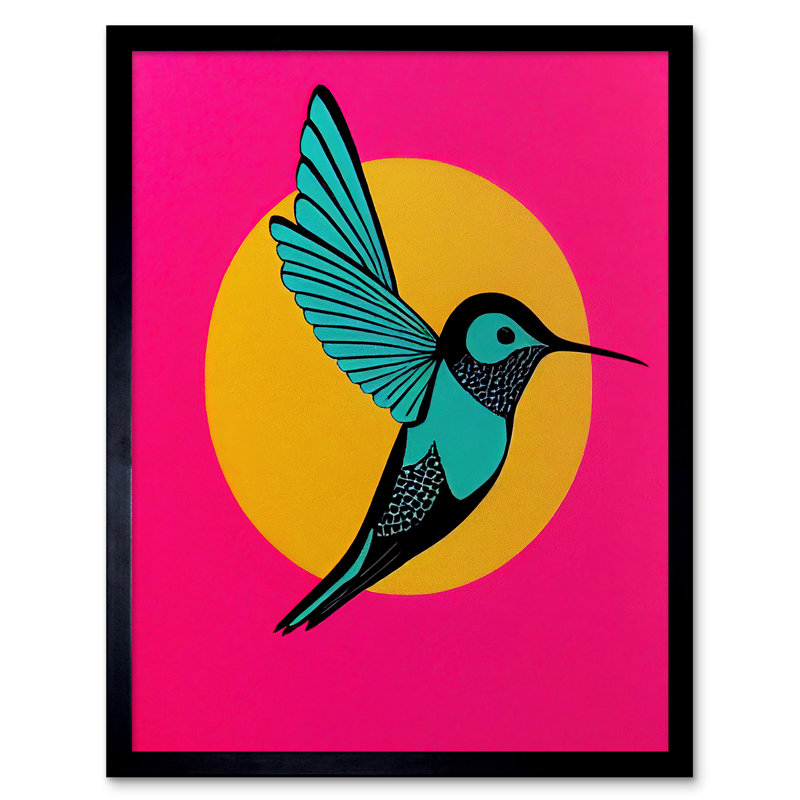 Vibrant Retro Pop Art Hummingbird - Single Picture Frame Print, 43.7cm H x 33.5cm W x 1.5cm D