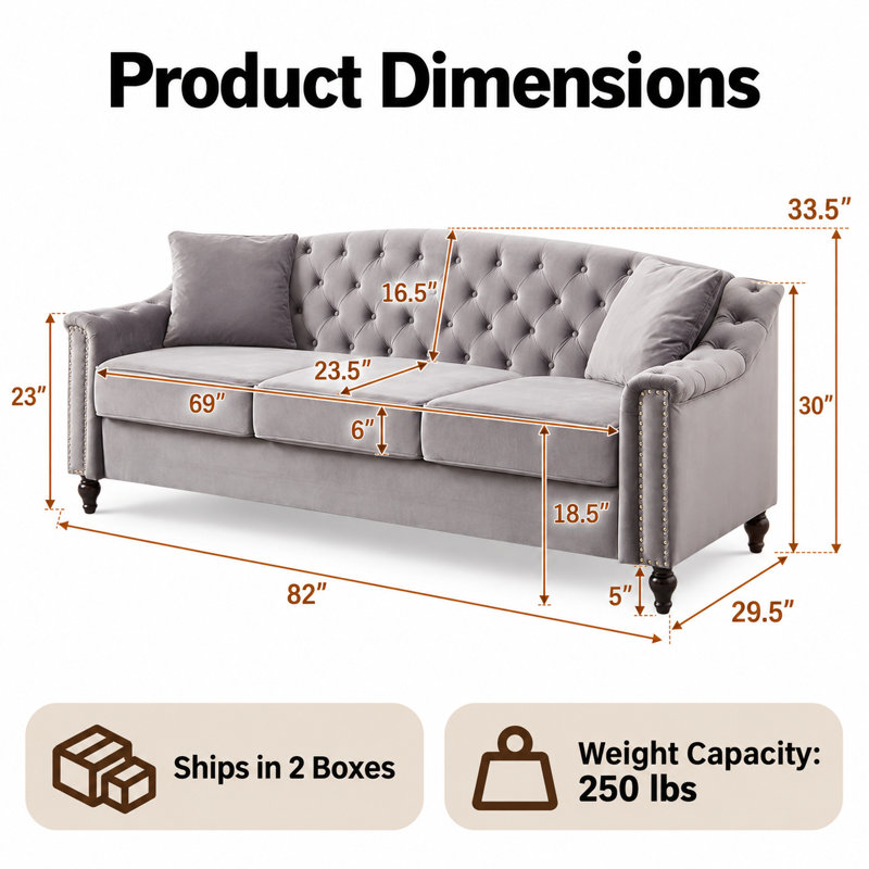Canapé Chesterfield en velours Chisholm, Gris