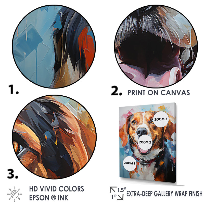 Beagle Bliss V sur toile, Cadre naturel flottant, H 40 po x l 30 po x P 1,5 po