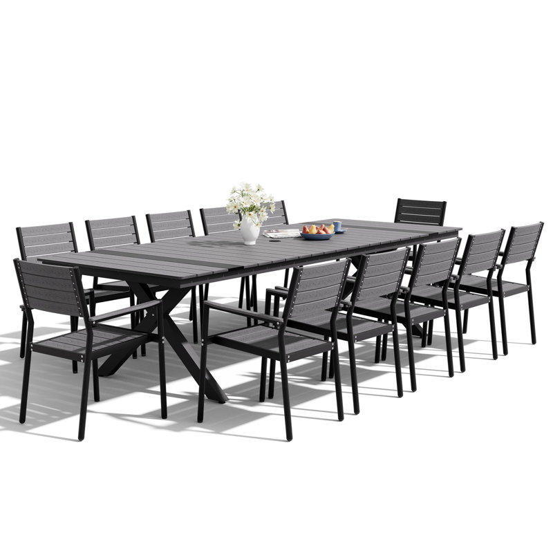Ensemble de salle à manger d'extérieur en aluminium l 118,1 po x P 40,6 po pour 12 personnes avec chaises empilables