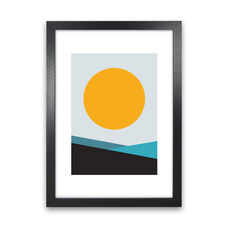 Mita Teal Big Sun N6 by Pixy Paper - Print, 84cm H x 59.4cm W x 3cm D, Black Framed
