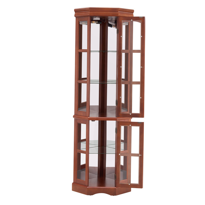 Corner Curio Cabinet with 5 Shelves And A Lighting System, In Walnut (E26 Light Bulb Not Included), Walnut