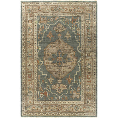 Reign Hand Knotted Wool Area Rug in Green
