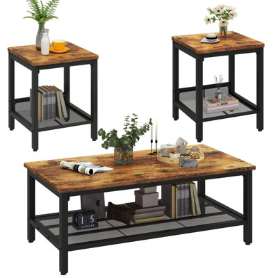 Living Room Table Set, Pull-Out Living Room Table Set, Living Room Table With Metal Storage Shelf And Side Table, Modern Living Room Coffee Table, 41-Inch Coffee Table, Home Furniture Suitable For Living Room - Brown