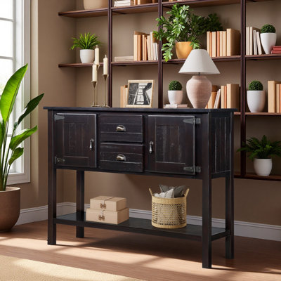 Console 48 po en bois massif avec 2 tiroirs, armoires et tablette inférieure